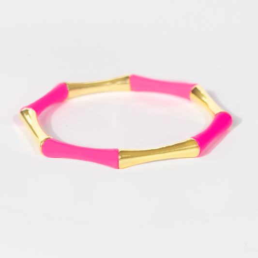 Bamboo Enamel Bracelet | Pop Pink & Gold