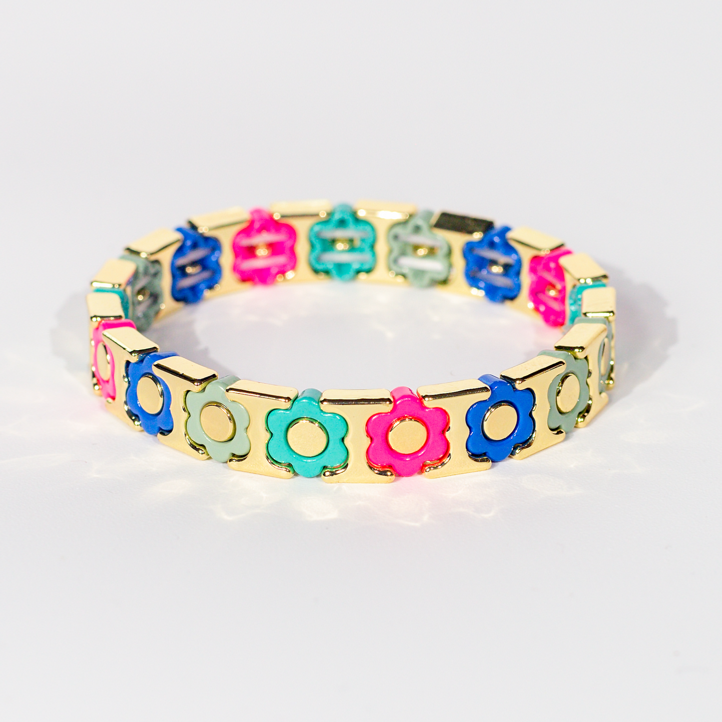 Flower Enamel Bracelet | Pop Pink & Teal