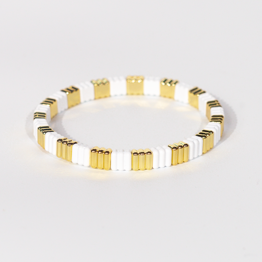 Groovy Enamel Bracelet | White & Gold | Thin