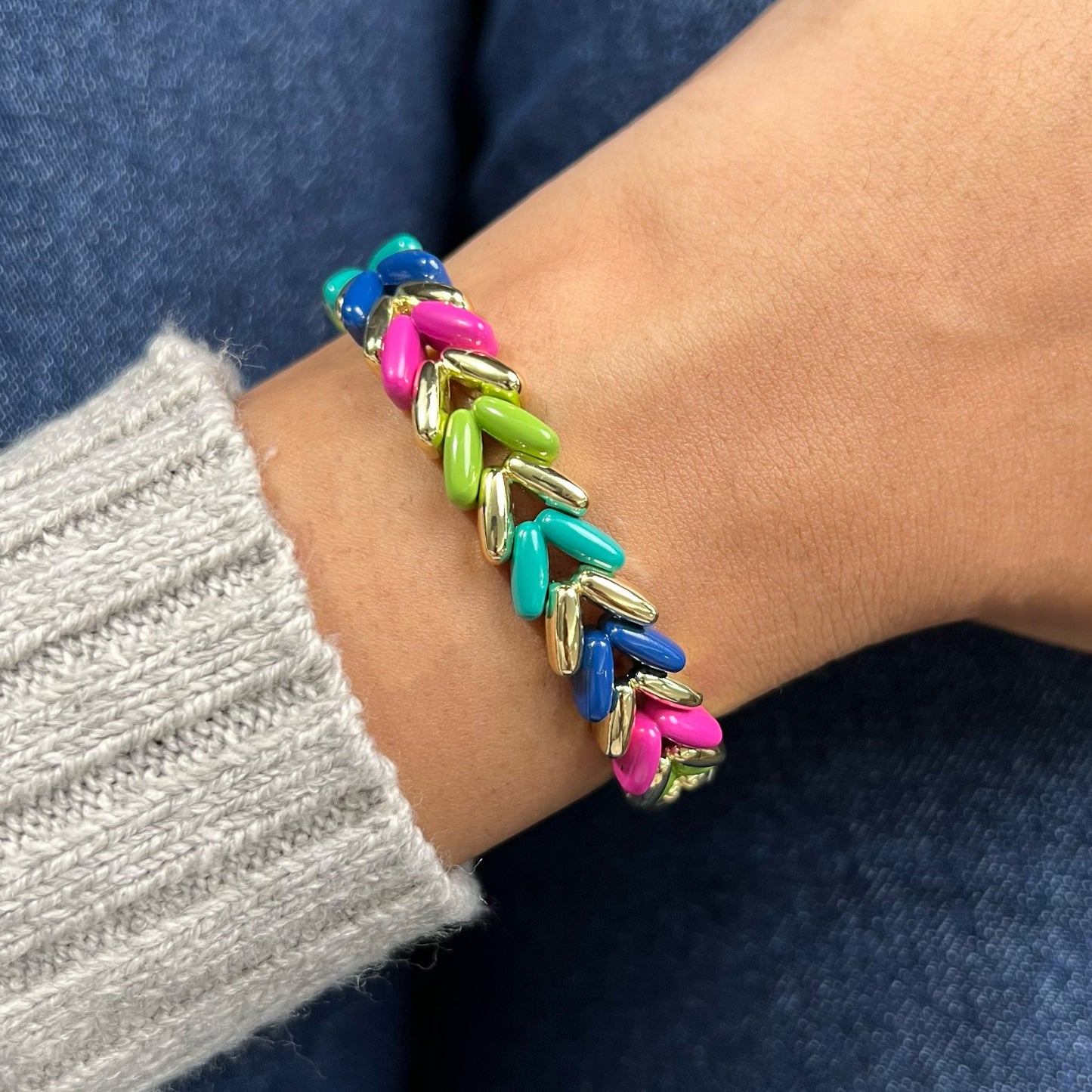 Aztec Enamel Bracelet | Magenta & Olive