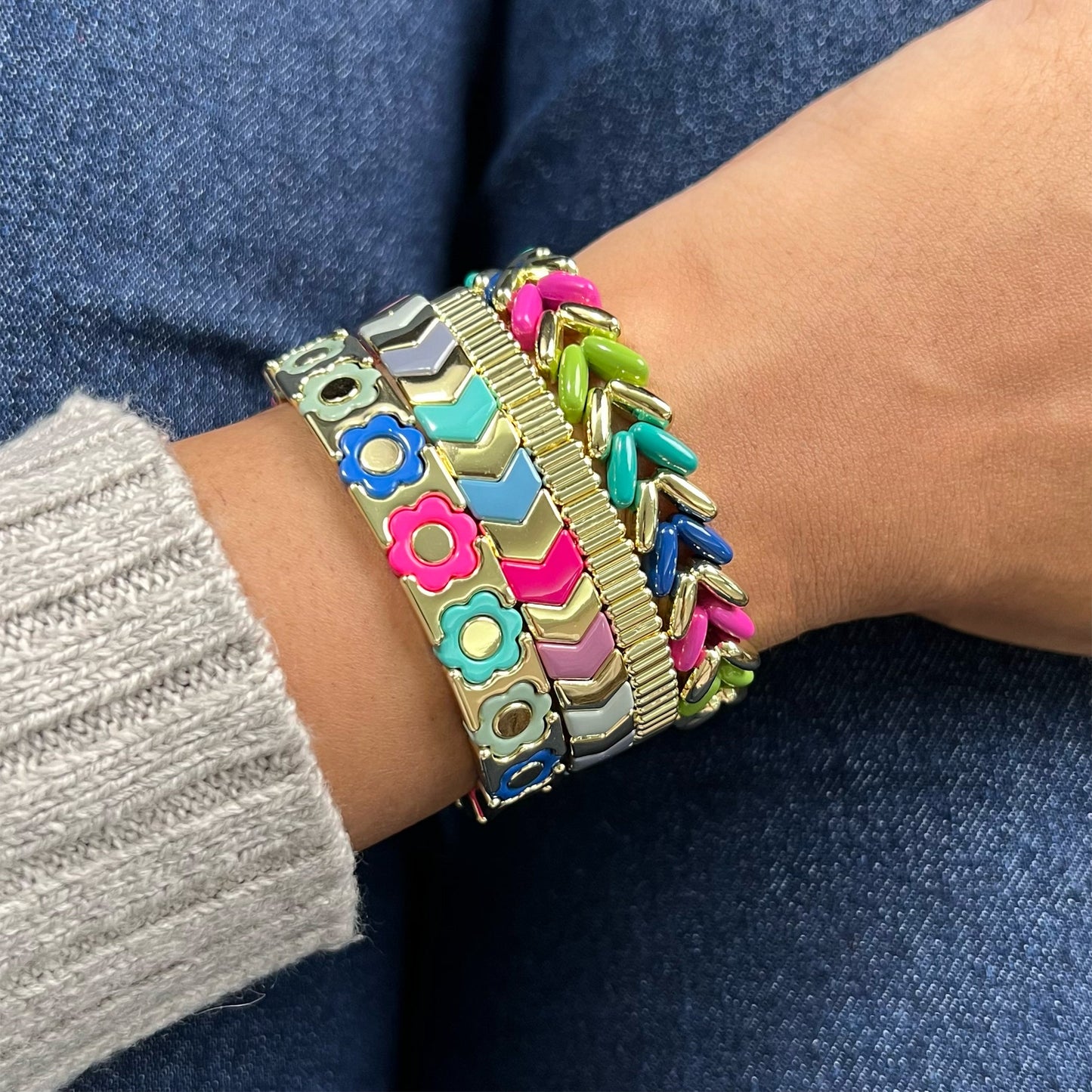 Aztec Enamel Bracelet | Magenta & Olive