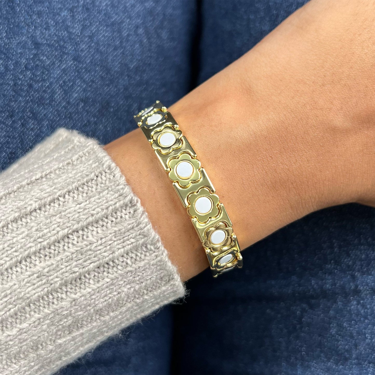 Flower Enamel Bracelet | Gold & White